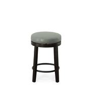 Set of Two 24" Gray and Espresso Faux Leather and Solid Wood Backless Counter Height Swivel Bar Chairs