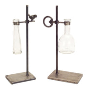 Set of Two Clear and Black Metal and Glass Apothecary Jar