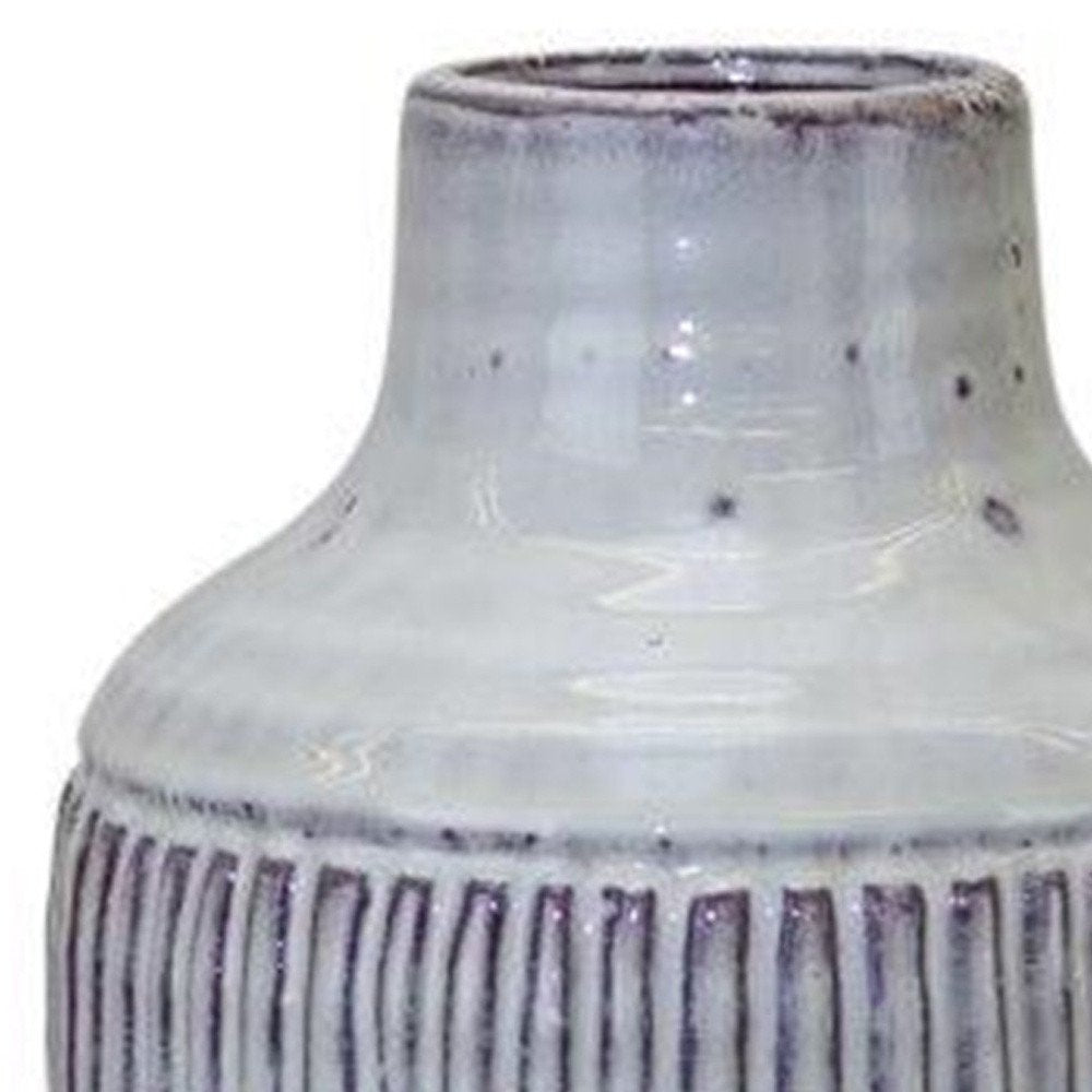 12" Gray And Brown Ribbed Terracotta Cylinder Table Vase
