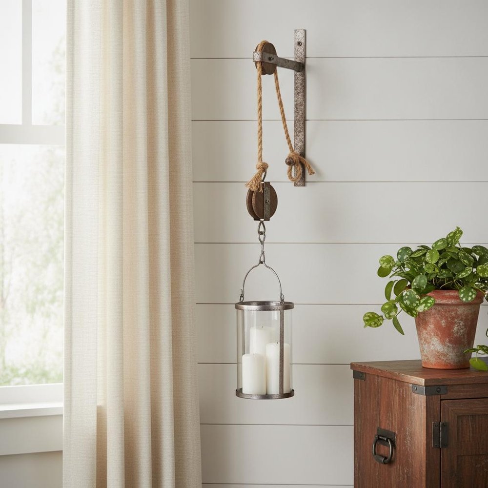 32" Silver Metal And Glass Wall Sconce Candle Holder
