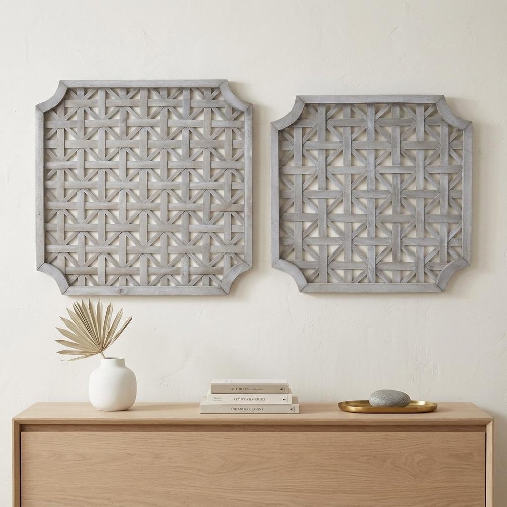 Set of Two Gray Geometric Solid Wood Square Framed Art
