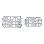 Set of Two Gray Geometric Lattice Wood Hanging Dimensional Sculptures