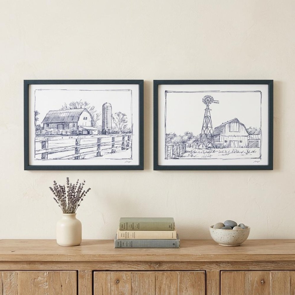 Set of Two Black And White Framed Art