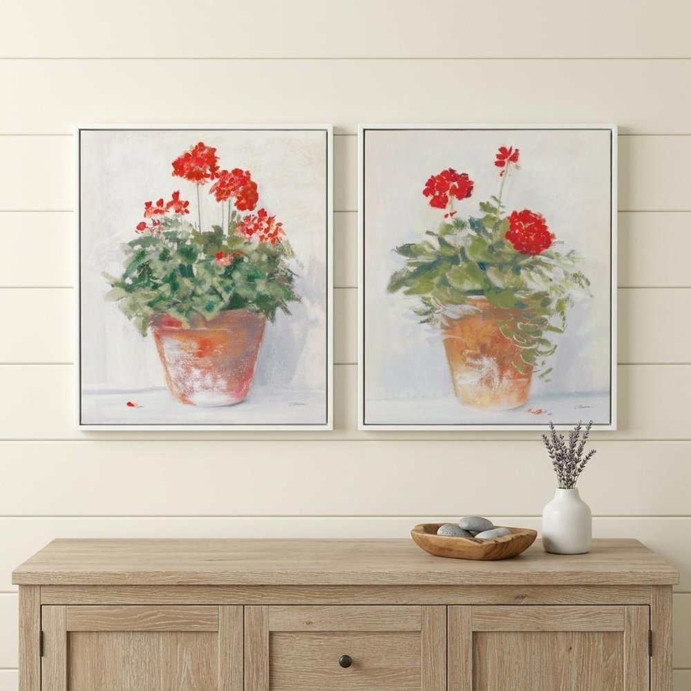 Set of Two White Brown And Red Flower Framed Art