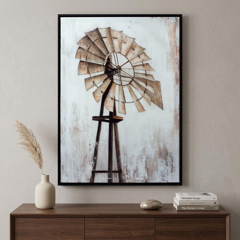 28" X 20" Black Brown And White Wood Framed Art