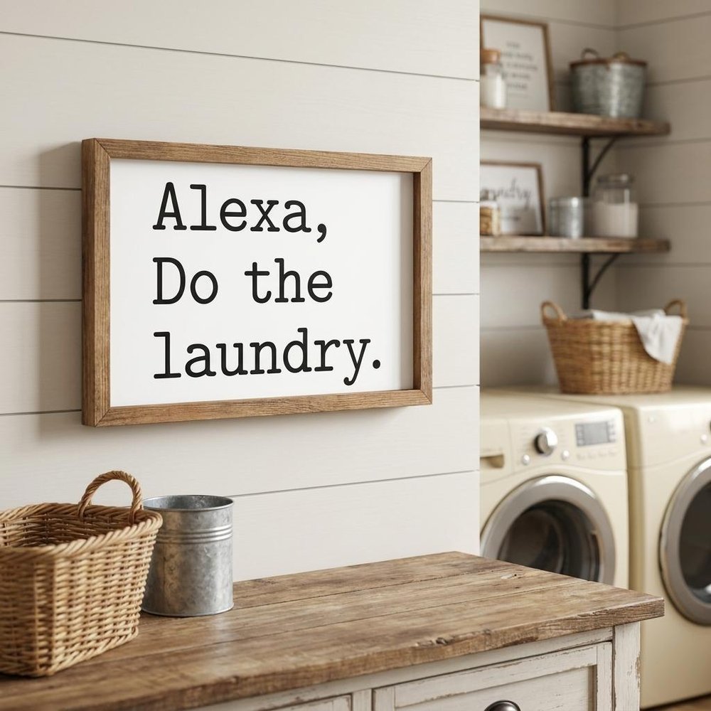 8" X 12" White And Black Alexa Do The Laundry Wood Wall Decor