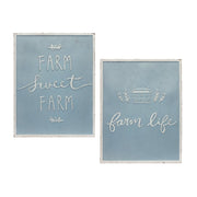 Set of Two Blue And White Farm Sweet Farm Metal Wall Decor