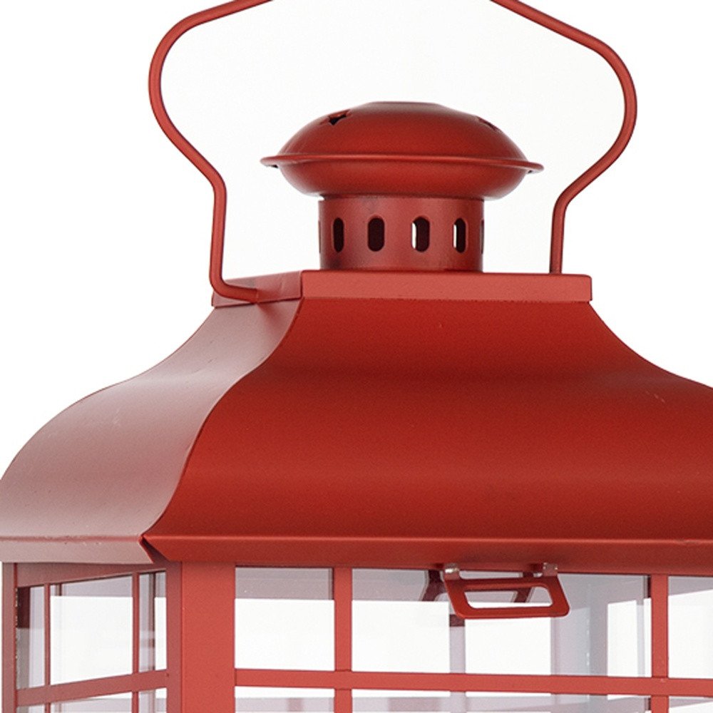 Set of Three Red Geometric Glass And Metal Floor Lantern Candle Holders