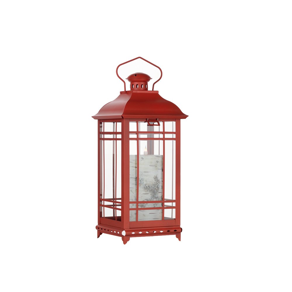 Set of Three Red Geometric Glass And Metal Floor Lantern Candle Holders