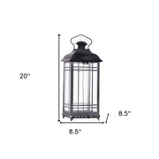 Set of Three Gray Distressed Geometric Glass And Metal Floor Lantern Candle Holders
