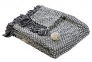 50" X 60" Gray Woven Cotton Houndstooth Throw Blanket with Pom Poms