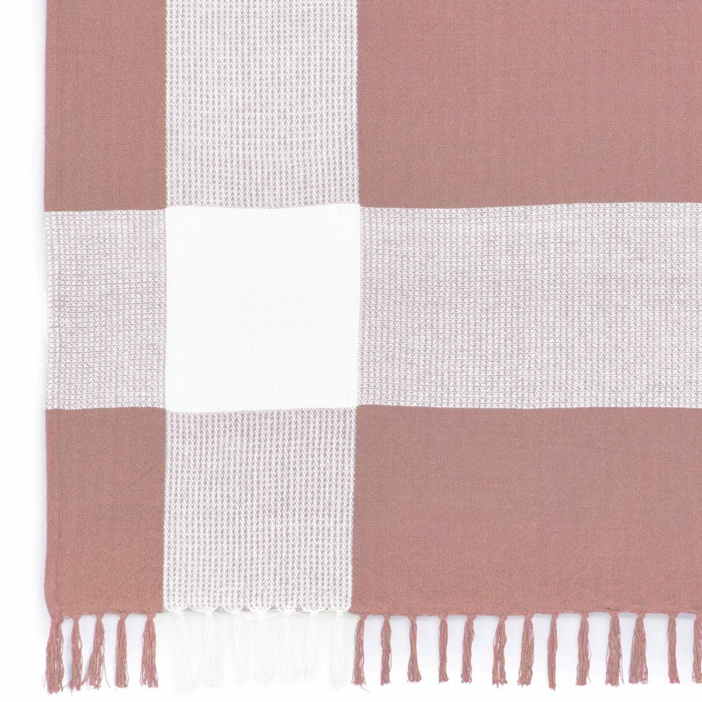 50" X 60" Pink Woven Cotton Checkered Throw Blanket with Fringe