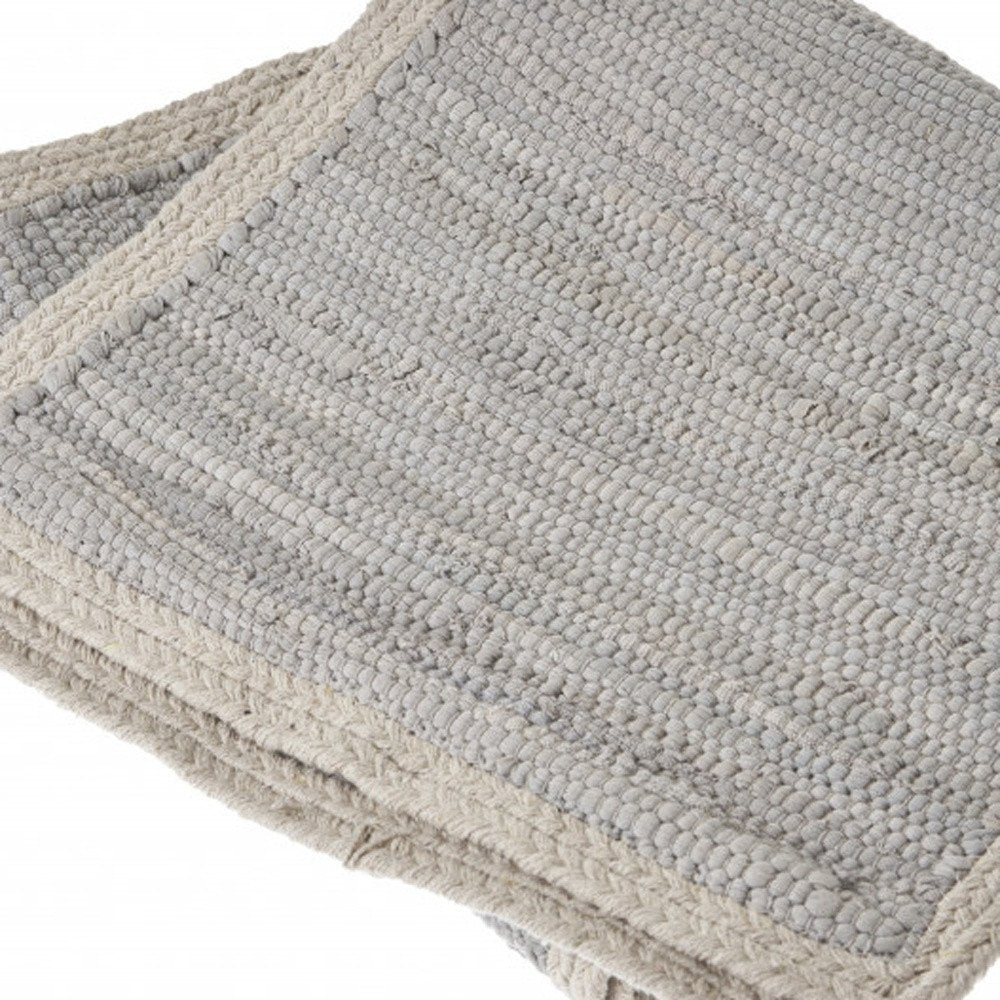 19" Set of Four Turquoise and Natural Solid With Border Cotton Placemats