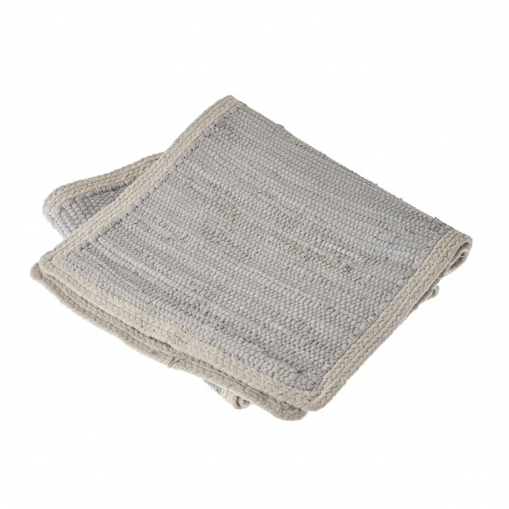 19" Set of Four Turquoise and Natural Solid With Border Cotton Placemats