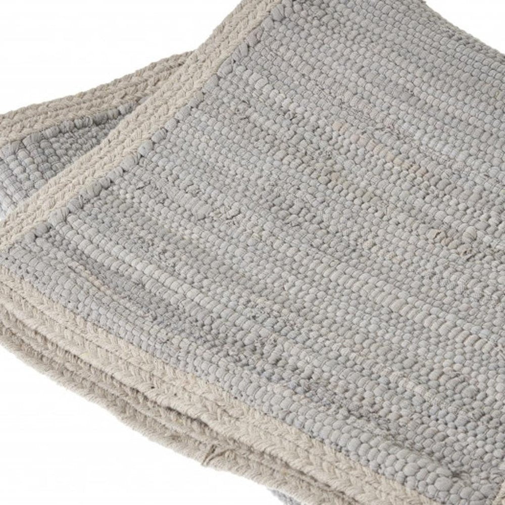 19" Set of Four Turquoise and Natural Solid With Border Cotton Placemats