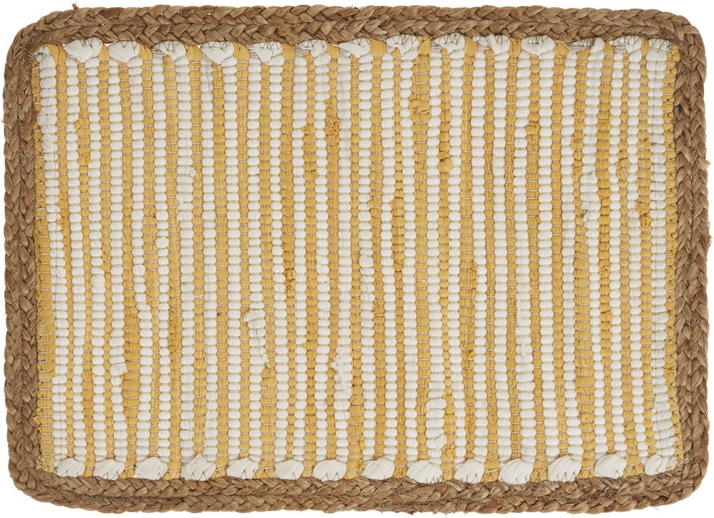 19" Set of Four Cream Yellow And Natural Striped Cotton And Jute Placemats