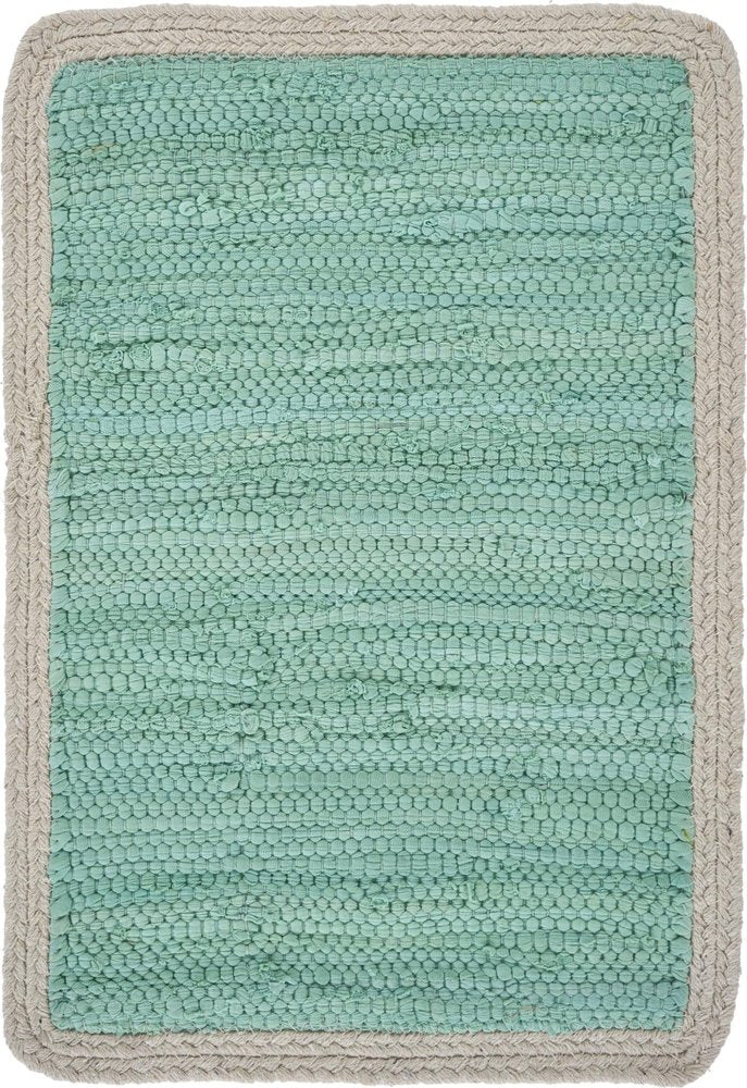 19" Set of Four Turquoise and Natural Solid With Border Cotton Placemats