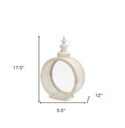 18" Ivory Ornate Metal Floor Lantern Candle Holder