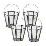 Set of Four Gray Distressed Geometric Iron And Glass Tabletop Votive Candle Holders