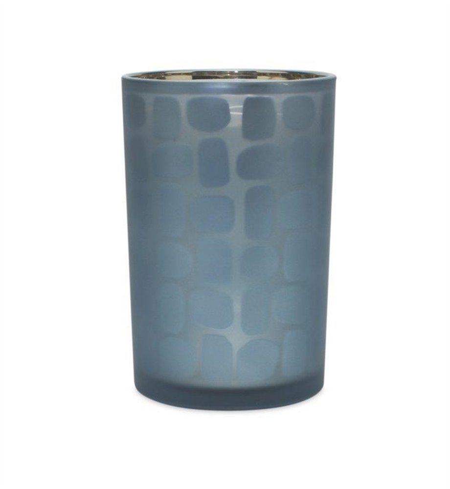 Set of Two Navy Blue Abstract Glass Tabletop Tealight Candle Holders