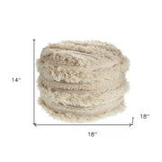 18" Ivory Cotton Striped Round Pouf Ottoman