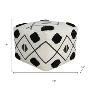 18" White Cotton Geometric Pouf Ottoman