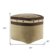 20" Brown Cotton Striped Pouf Ottoman