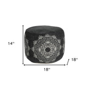 18" Black Cotton Medallion Cylinder Pouf Ottoman