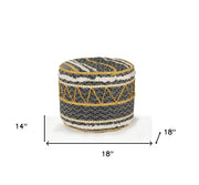 18" Black Cotton Striped Cylinder Pouf Ottoman