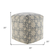 20" Beige Cotton Abstract Pouf Ottoman
