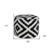 18" Black Geometric Cylinder Pouf Ottoman