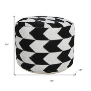 18" Black Chevron Cylinder Pouf Ottoman