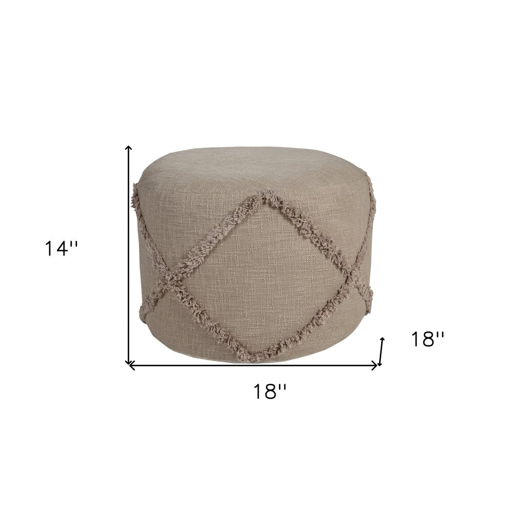 18" Brown Cotton Cylinder Geometric Pouf Ottoman