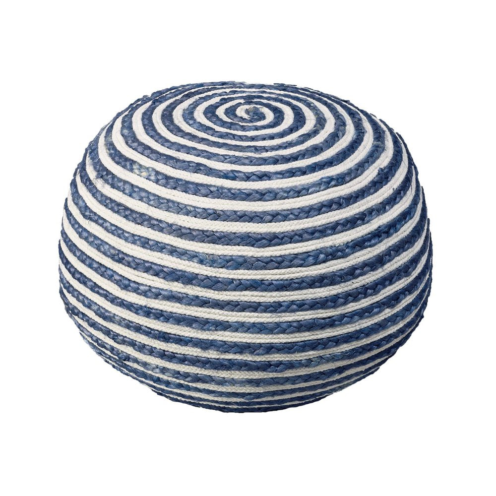 20" Rainbow Cotton Blend Round Striped Pouf Ottoman