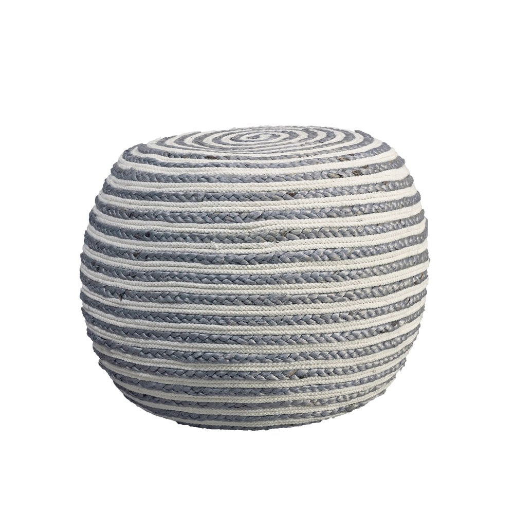 20" Rainbow Cotton Blend Round Striped Pouf Ottoman