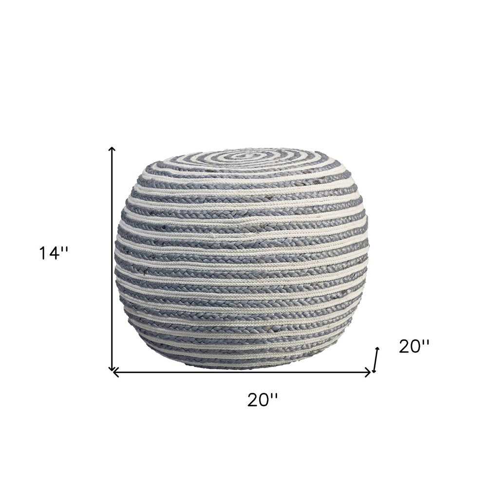 20" Rainbow Cotton Blend Round Striped Pouf Ottoman