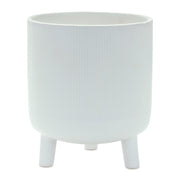 White Ceramic 7 Ounce Striped Footed Pot Planter