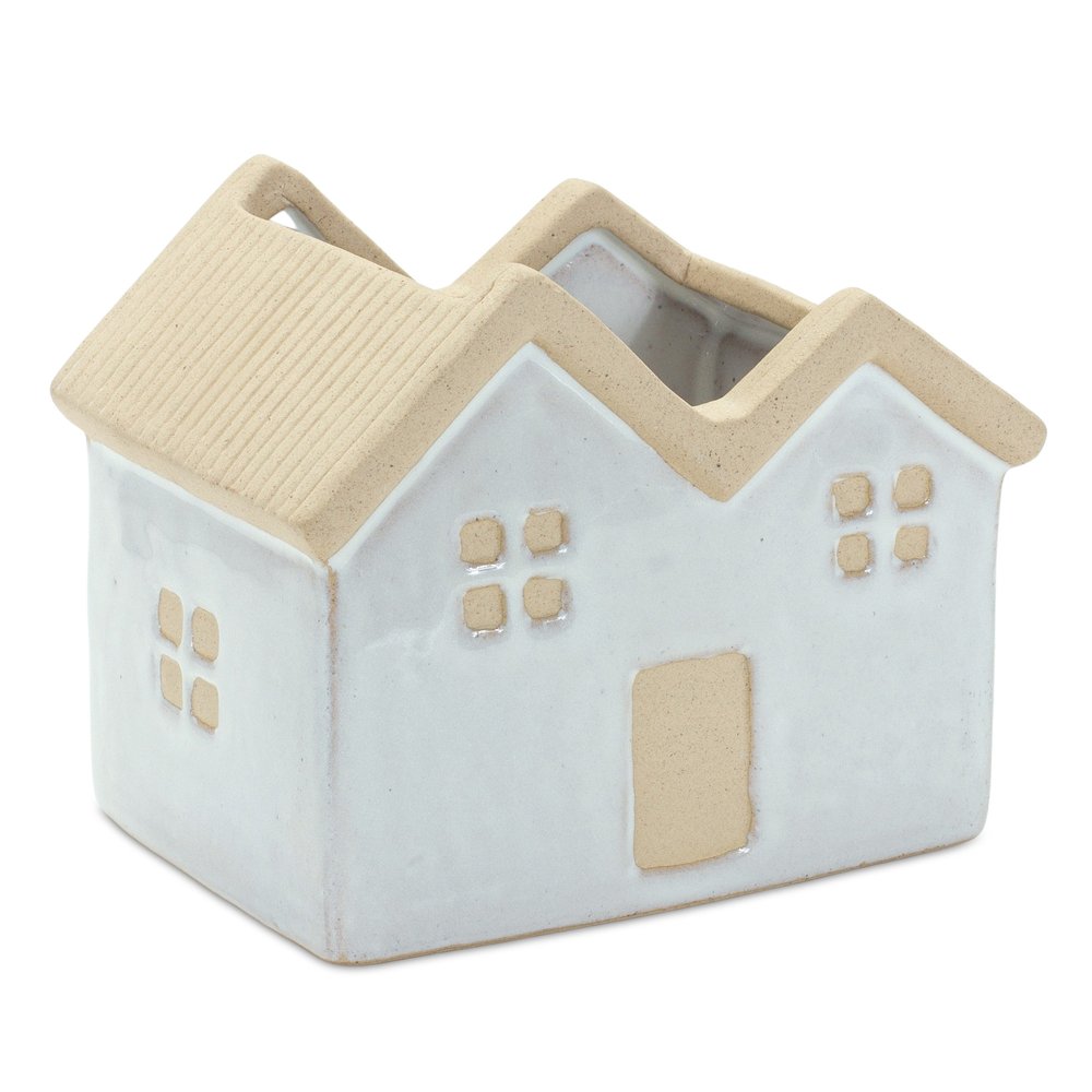 Set of Three White And Natural House Trio Pot Planters