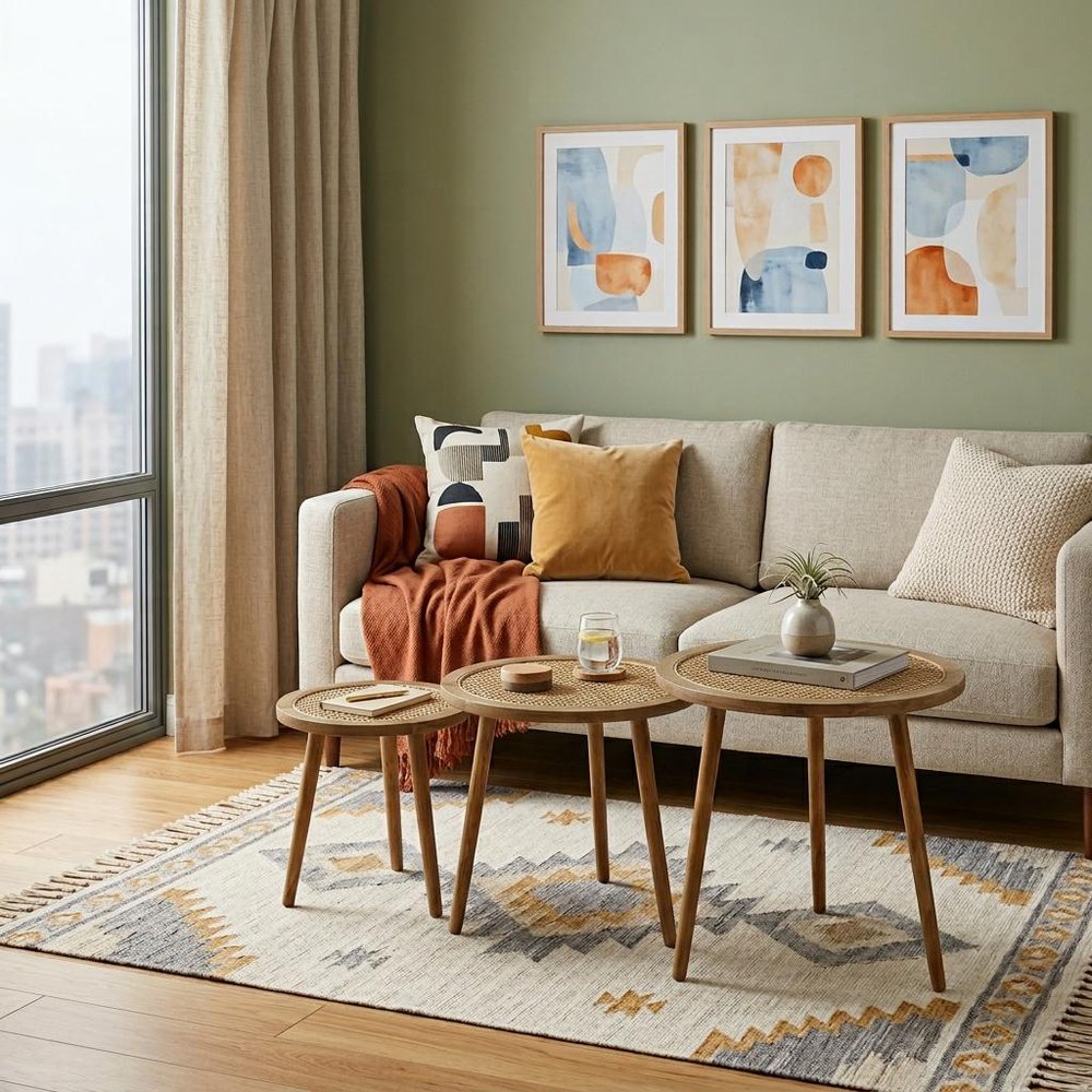 Set of Three 24" Brown Round End Tables