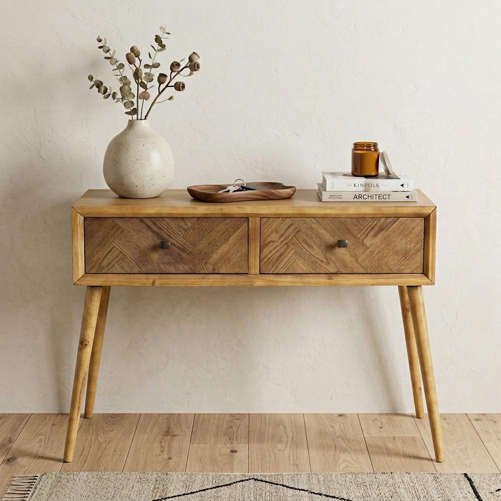 47" Brown End Table With Two Drawers
