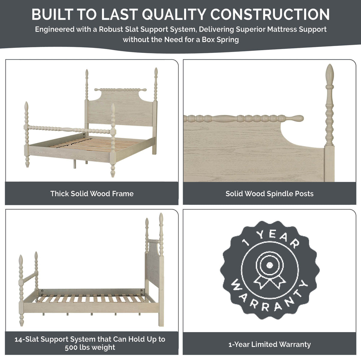 Beckett - Full Turned Wood Spindle Bed - Antique Cream