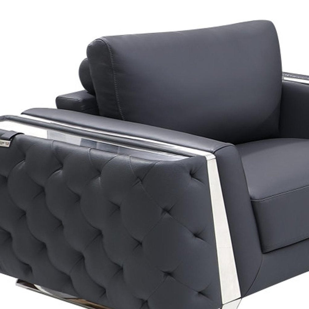 Three Piece Indoor Dark Gray Italian Leather Six Person Seating Set