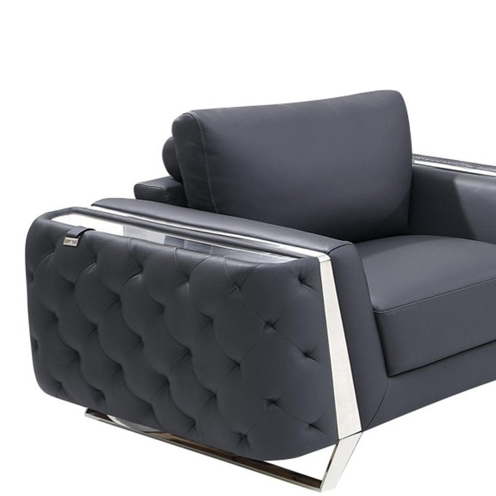 Three Piece Indoor Dark Gray Italian Leather Six Person Seating Set