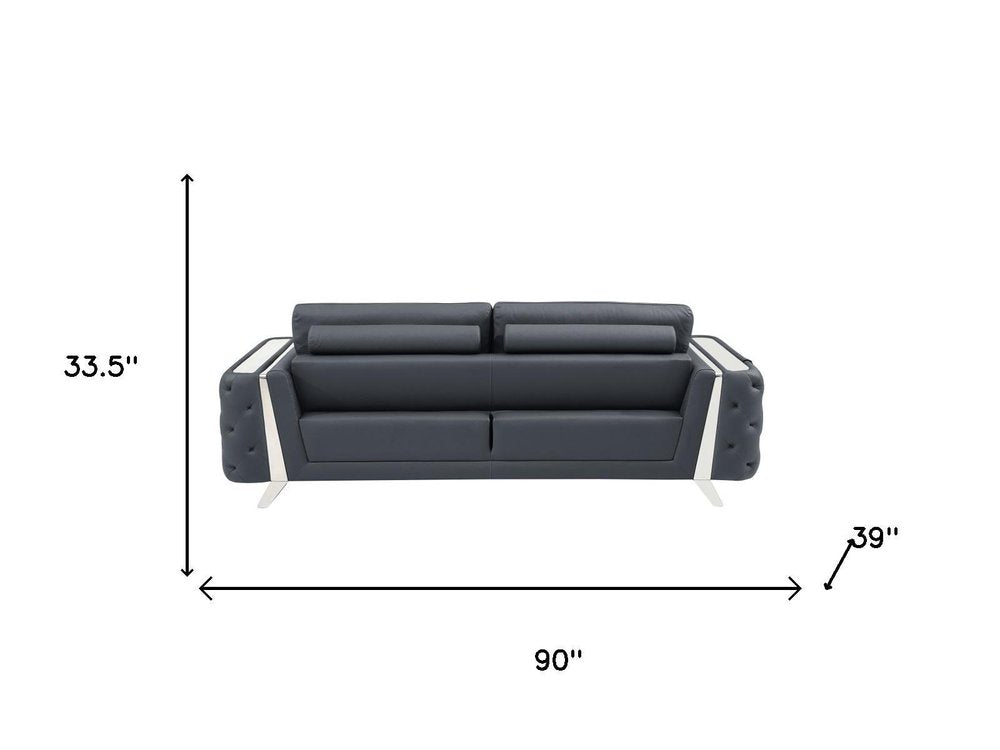 Three Piece Indoor Dark Gray Italian Leather Six Person Seating Set
