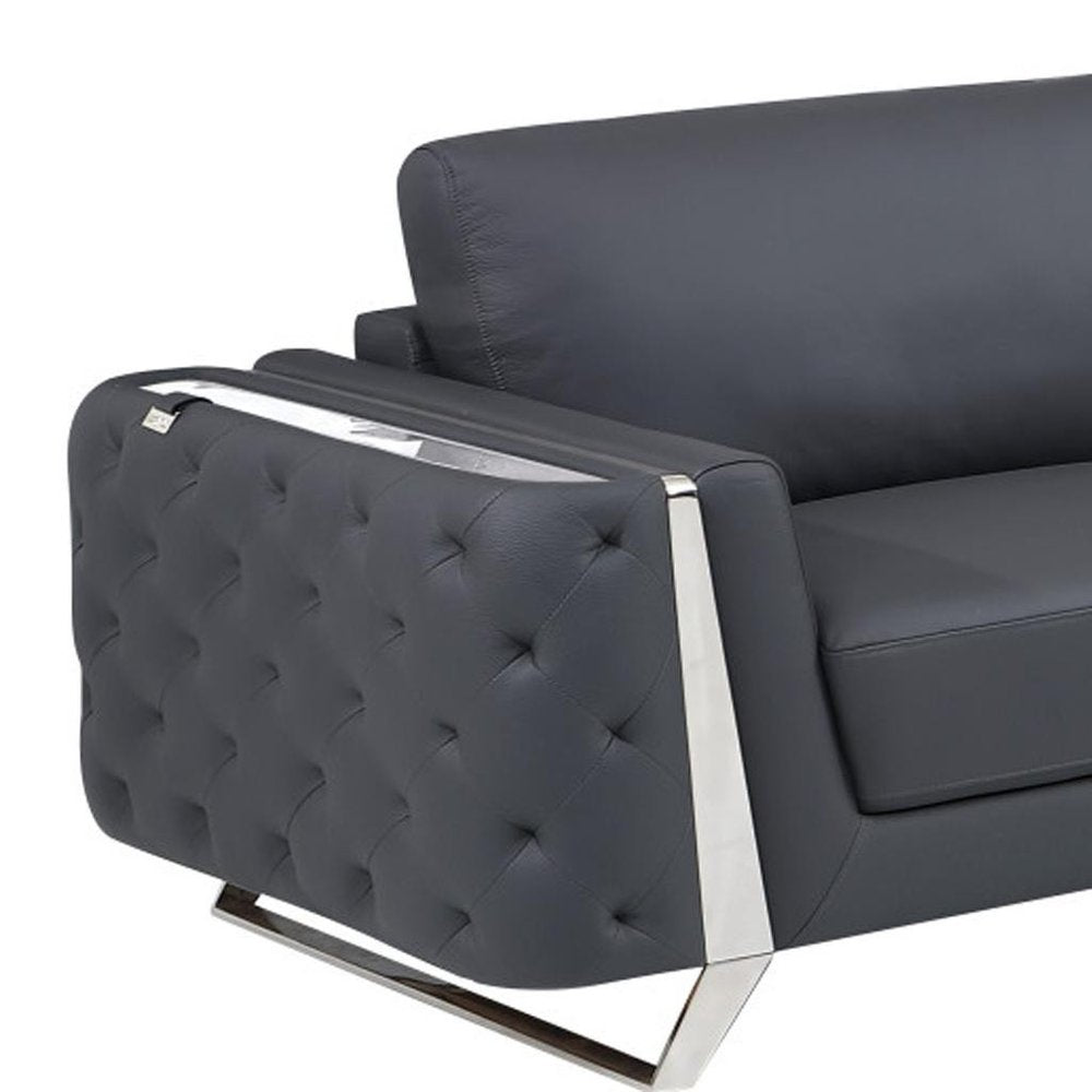 Two Piece Indoor Dark Gray Italian Leather Five Person Seating Set