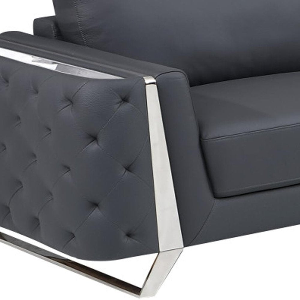 Two Piece Indoor Dark Gray Italian Leather Five Person Seating Set