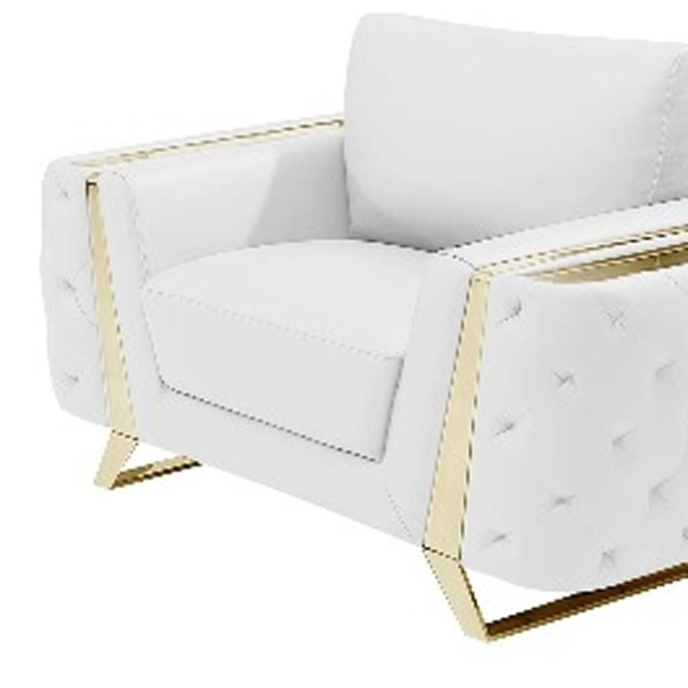 Three Piece Indoor White Italian Leather Six Person Seating Set