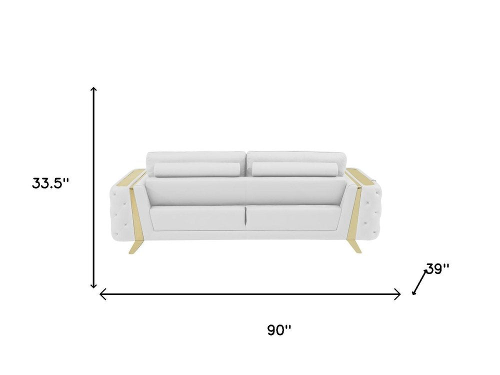 Three Piece Indoor White Italian Leather Six Person Seating Set