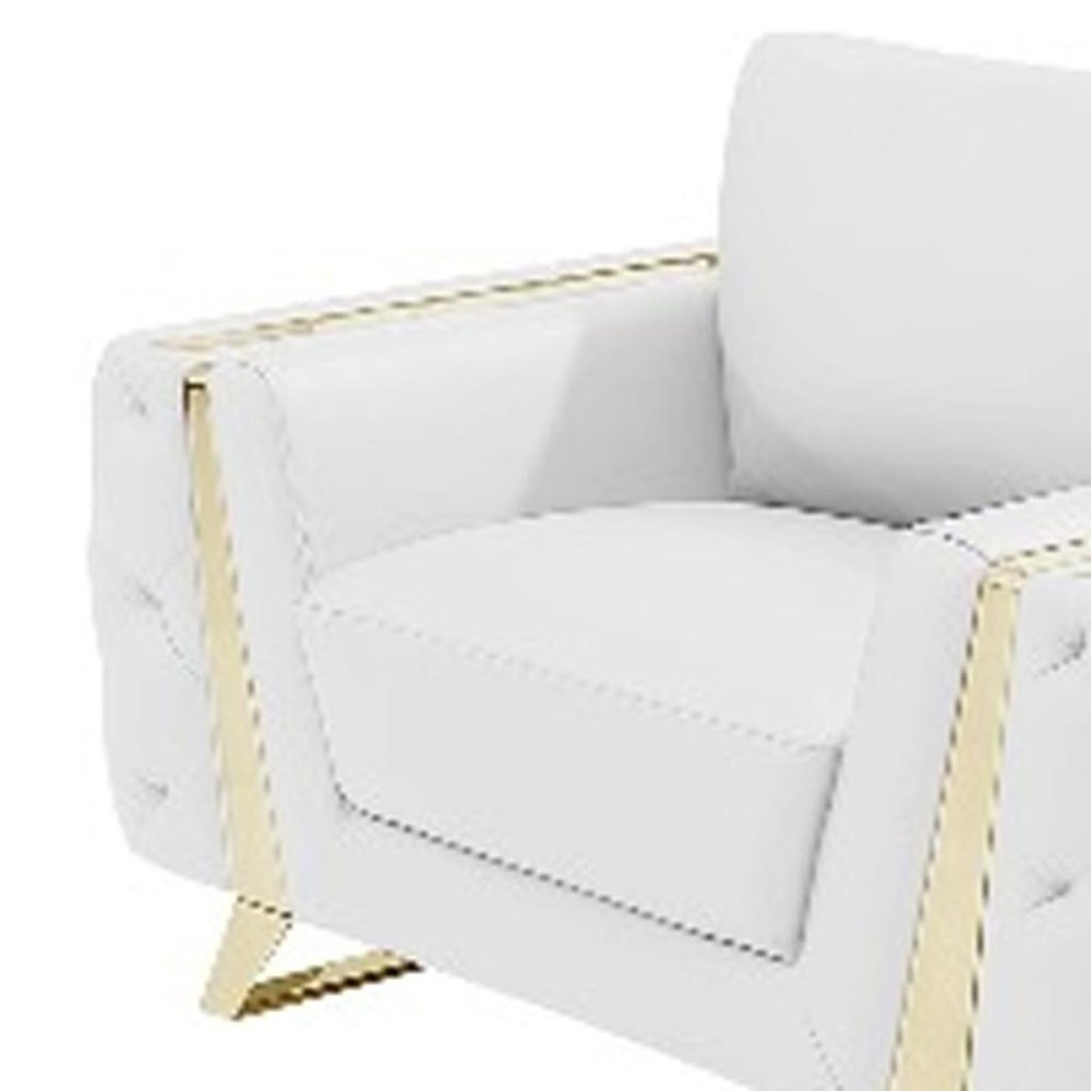 Three Piece Indoor White Italian Leather Six Person Seating Set