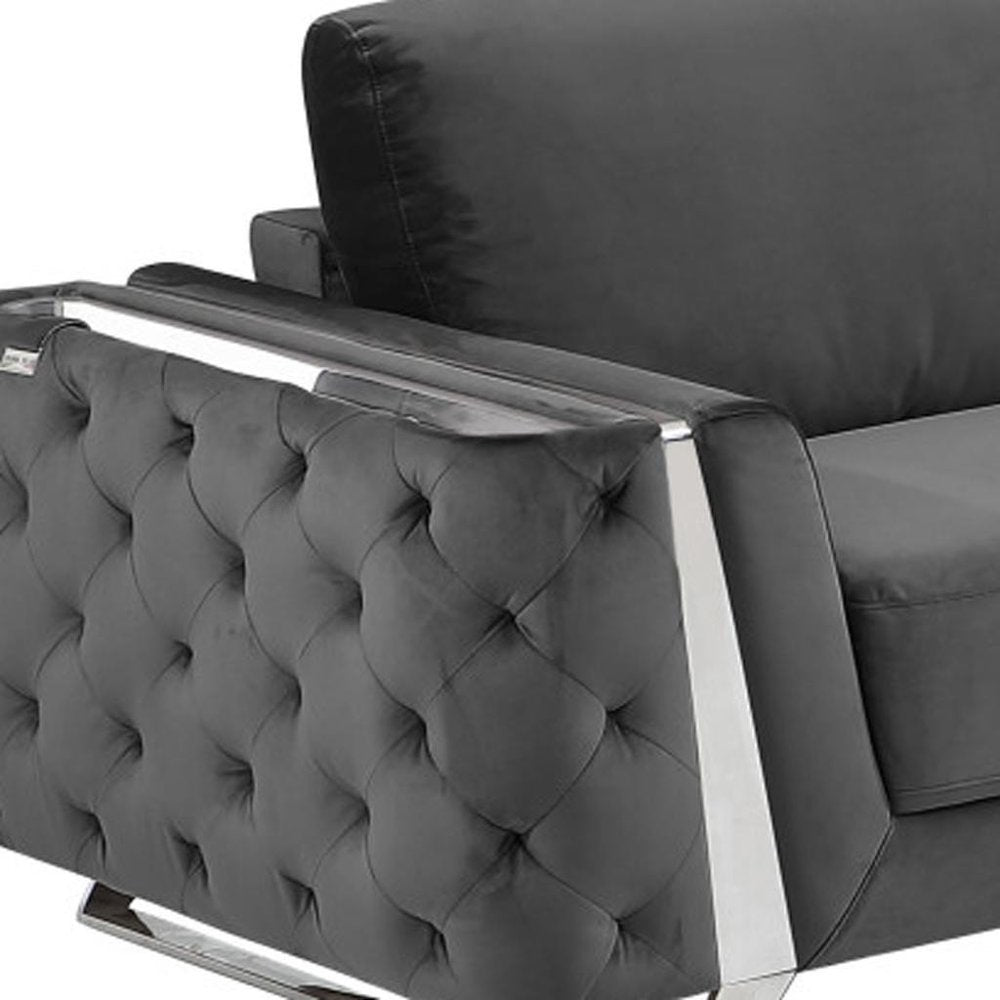 Two Piece Indoor Dark Gray Italian Leather Five Person Seating Set